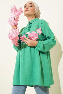 Keten Çift Fırfırlı Hakim Yaka Tunik Benetton - NEVA MODA