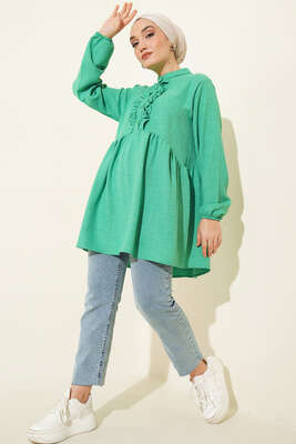 Keten Çift Fırfırlı Hakim Yaka Tunik Benetton - Tunik