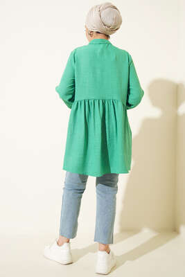 Keten Çift Fırfırlı Hakim Yaka Tunik Benetton - Tunik