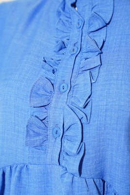 Keten Çift Fırfırlı Hakim Yaka Tunik İndigo - Tunik