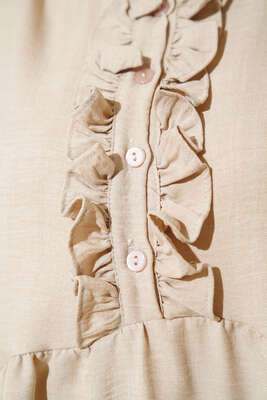 Keten Çift Fırfırlı Hakim Yaka Tunik Taş - Tunik