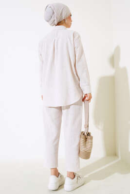 Keten Çımalı Pantolonlu İkili Takım Taş - İkili Takım