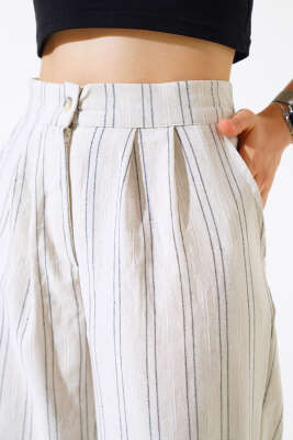 Keten Çizgili Bol Pantolon Siyah - Kadın Giyim Modelleri