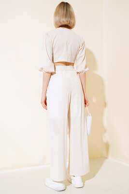 Keten İkili Takım Bej - Kadın Giyim Modelleri