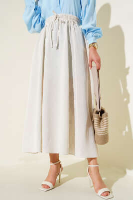 Keten Kloş Etek Bej - Uzun Etek