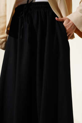 Keten Kloş Etek Siyah - Uzun Etek
