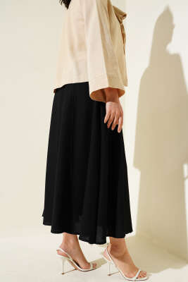 Keten Kloş Etek Siyah - Uzun Etek