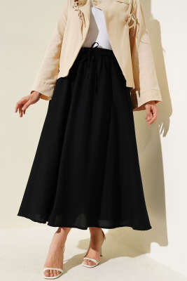 Keten Kloş Etek Siyah - Uzun Etek
