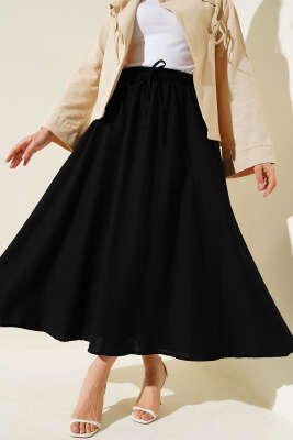 Keten Kloş Etek Siyah