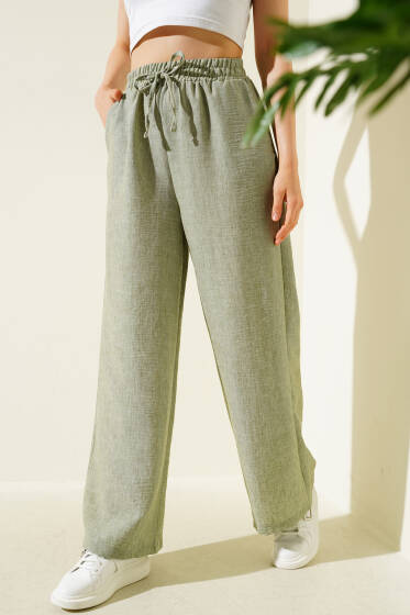 Keten Pantolon Haki - Kadın Giyim Modelleri