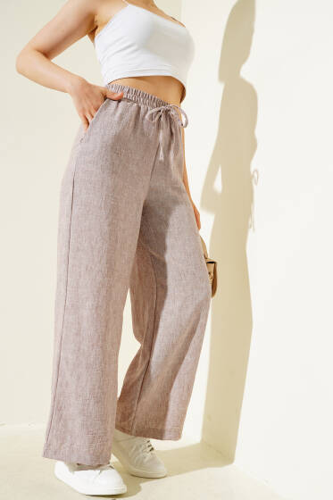 Keten Pantolon Kahve - Kadın Giyim Modelleri
