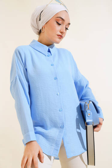 Keten Salaş Gömlek Mavi - Gömlek