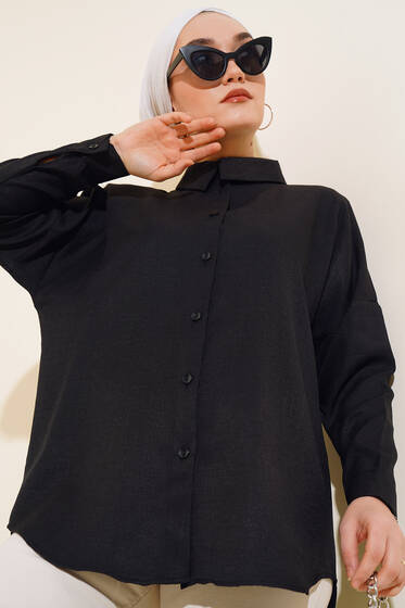 Keten Salaş Gömlek Siyah - Gömlek