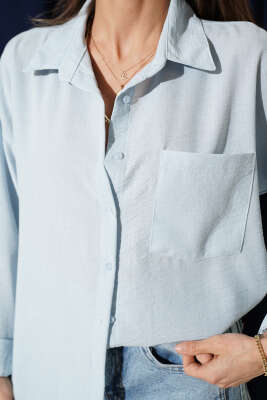 Keten Tek Cepli Gömlek Bebe Mavi - Kadın Giyim Modelleri