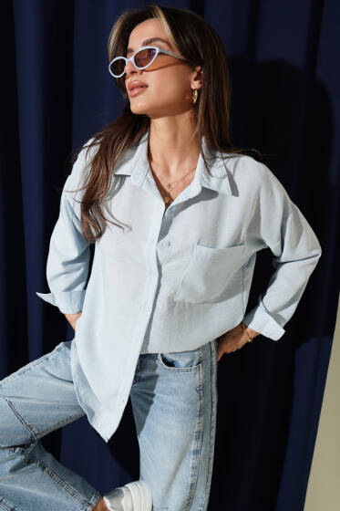 Keten Tek Cepli Gömlek Bebe Mavi - Yılın Fırsatı