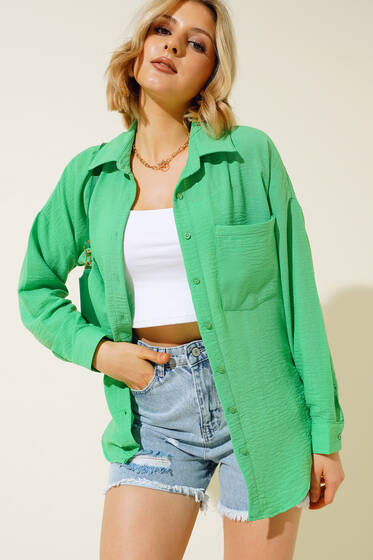 Keten Tek Cepli Gömlek Benetton - Kadın Giyim Modelleri