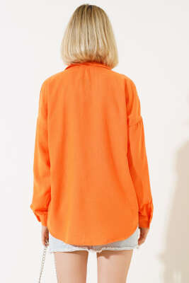 Keten Tek Cepli Gömlek Oranj - Kadın Giyim Modelleri