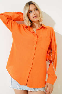 Keten Tek Cepli Gömlek Oranj 