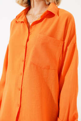Keten Tek Cepli Gömlek Oranj - Kadın Giyim Modelleri