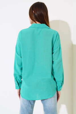 Keten Tek Cepli Gömlek Orman Yeşili - Kadın Giyim Modelleri