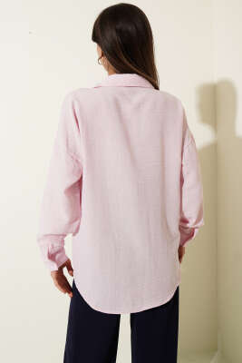Keten Tek Cepli Gömlek Pembe - Kadın Giyim Modelleri