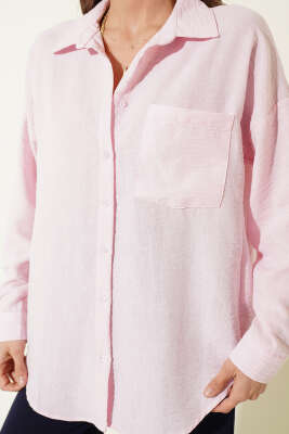 Keten Tek Cepli Gömlek Pembe - Kadın Giyim Modelleri