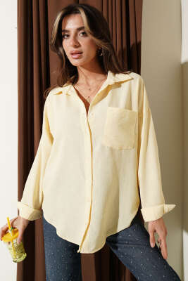 Keten Tek Cepli Gömlek Sarı - Kadın Giyim Modelleri
