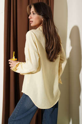 Keten Tek Cepli Gömlek Sarı - Kadın Giyim Modelleri