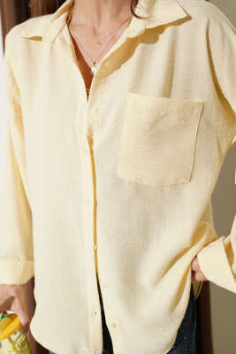 Keten Tek Cepli Gömlek Sarı - Kadın Giyim Modelleri