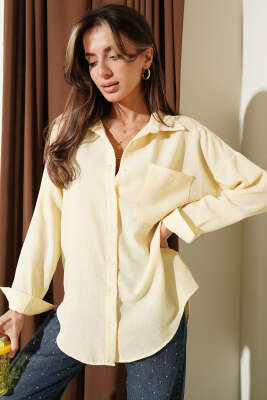 Keten Tek Cepli Gömlek Sarı 