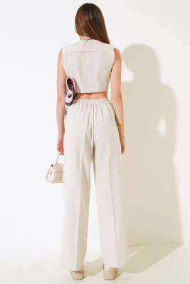 Keten Yelekli İkili Takım Taş - Kadın Giyim Modelleri