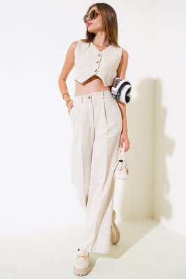 Keten Yelekli İkili Takım Taş - CALİENTE