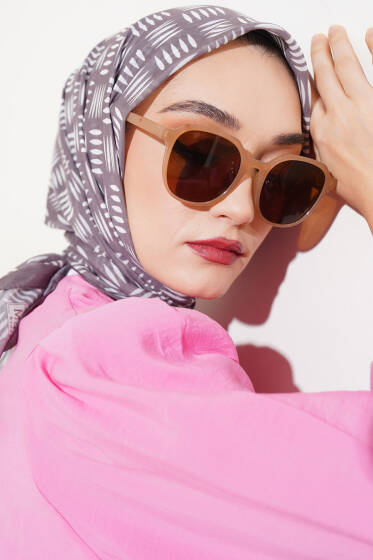 Kibrit Desen Yazma Eşarp Vizon - Başörtüsü