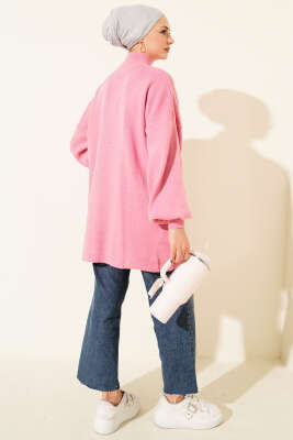 Balıkçı Yaka Balon Kol Triko Tunik Pembe - Tunik