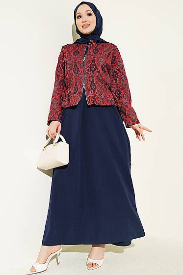 Kilim Desen Ceketli Jile Takım Lacivert - İkili Takım