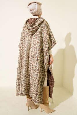 Kilim Desen Kapüşonlu Panço Taş - Panço