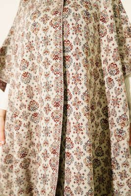 Kilim Desen Kapüşonlu Panço Taş - Panço