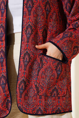 Kilim Desenli Çift Cepli Ceket Bordo - Ceket