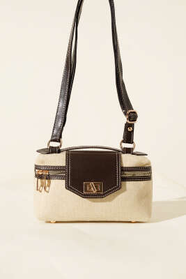 Kilit Detaylı Fermuarlı Kanvas Çanta Acı Kahve - Kol Çantası