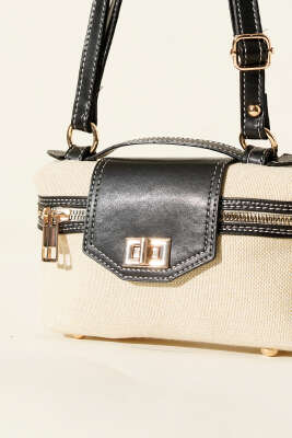 Kilit Detaylı Fermuarlı Kanvas Çanta Siyah - Kol Çantası