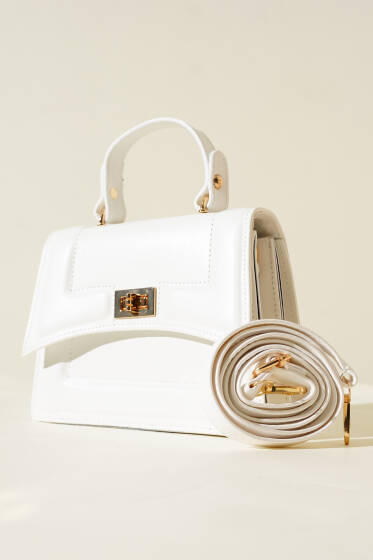 Kilit Detaylı Kenar Dikişli Çanta Beyaz - Kol Çantası