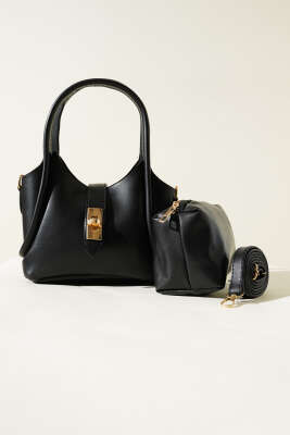 Kilit Kapamalı Çanta Siyah - Kol Çantası