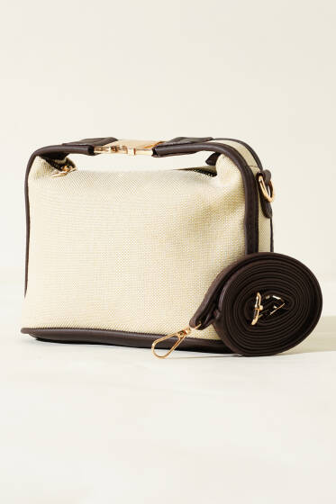 Kilit Sap Detaylı Kanvas Çanta Acı Kahve - Kol Çantası