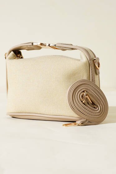 Kilit Sap Detaylı Kanvas Çanta Bej - Kol Çantası