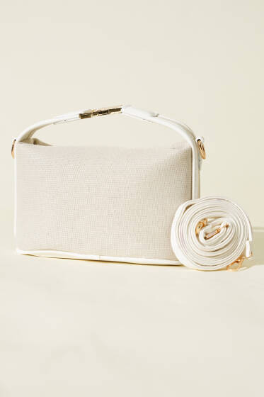 Kilit Sap Detaylı Kanvas Çanta Beyaz - Kol Çantası