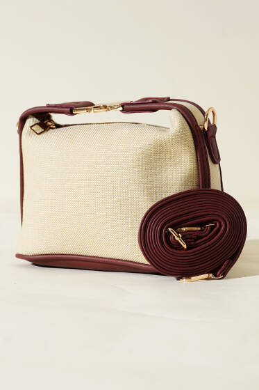Kilit Sap Detaylı Kanvas Çanta Bordo - Kol Çantası