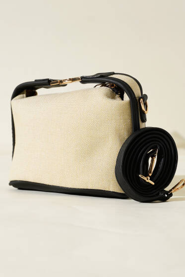 Kilit Sap Detaylı Kanvas Çanta Siyah - Kol Çantası