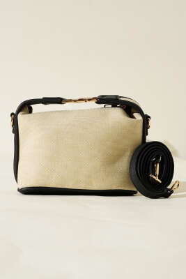 Kilit Sap Detaylı Kanvas Çanta Siyah - Kol Çantası