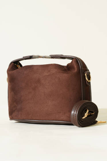 Kilit Sap Detaylı Süet Çanta Acı Kahve - Kol Çantası