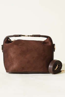 Kilit Sap Detaylı Süet Çanta Acı Kahve - Kol Çantası